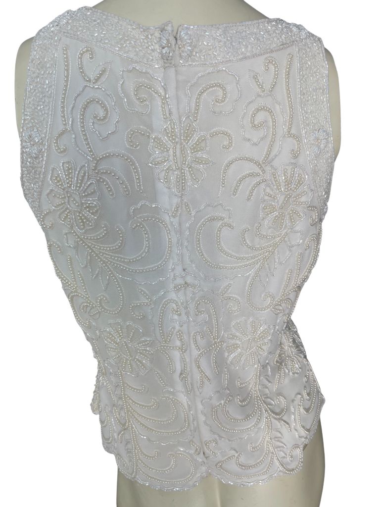 Jkara Ivory Beaded Tank