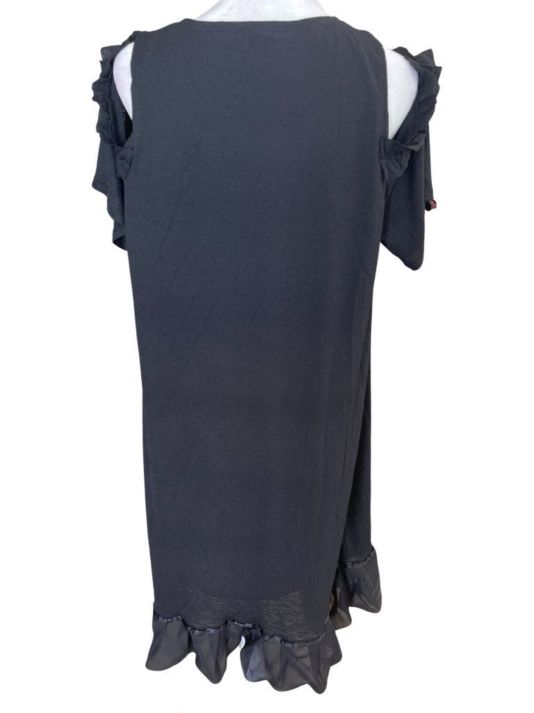 Lauren Conrad Black Midi Cold Shoulder Dress with Ruffle Hem