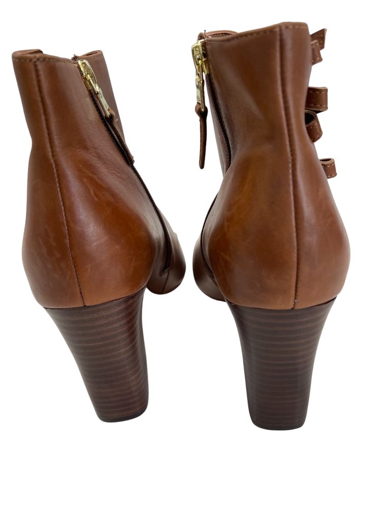 Lauren Ralph Lauren Brown Peep Toe Crisscross Heeled Boots