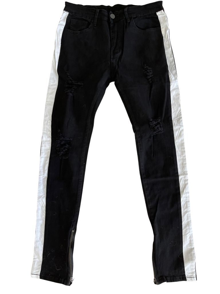 Longbida Black/White Striped Jeans