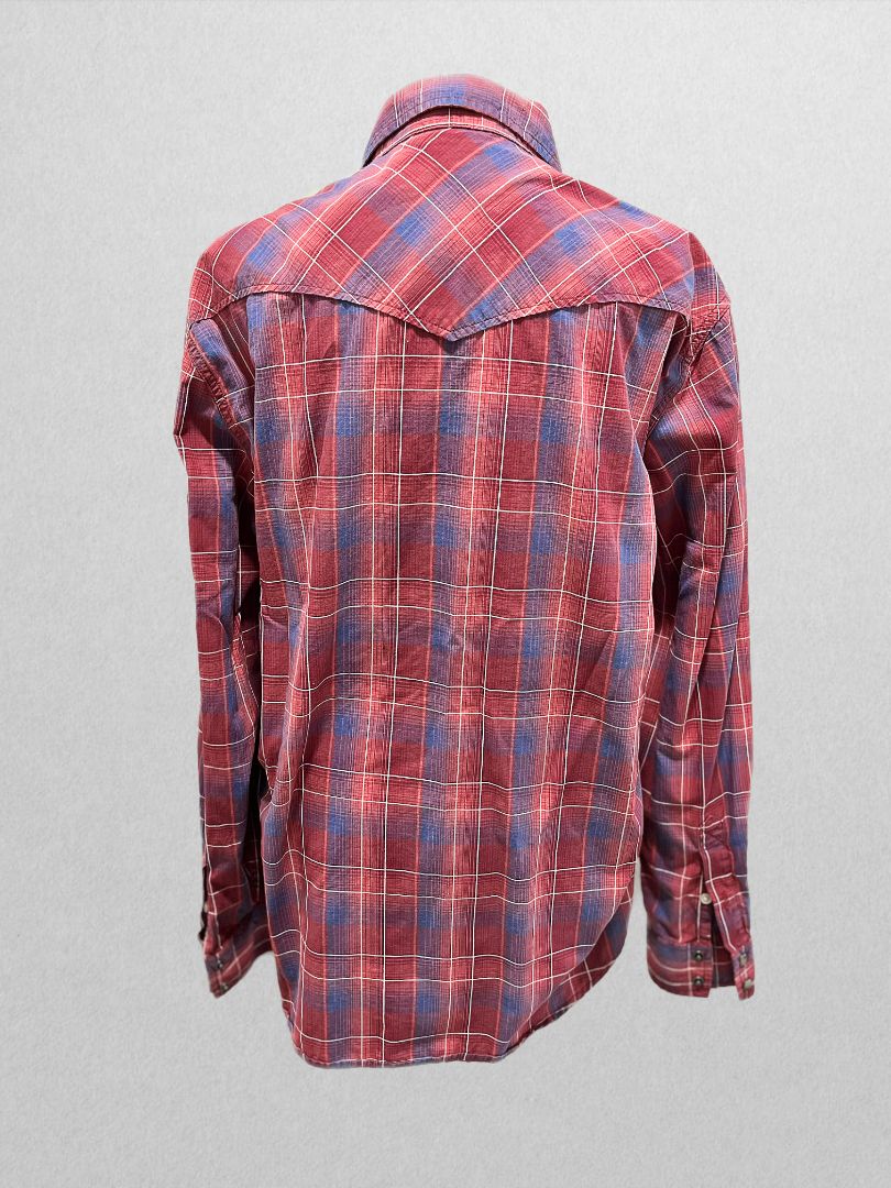 Lucky Brand Jeans Red Plaid Long Sleeve Button Up Shirt