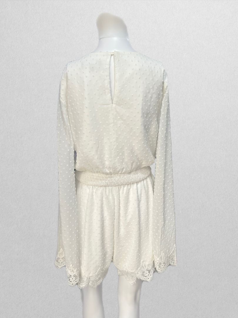 Lulus White Textured Lace Trim Romper