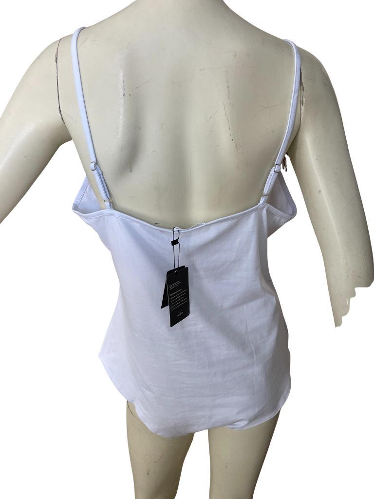 Mangdiup White V Neck Spaghetti Strap Bodysuit