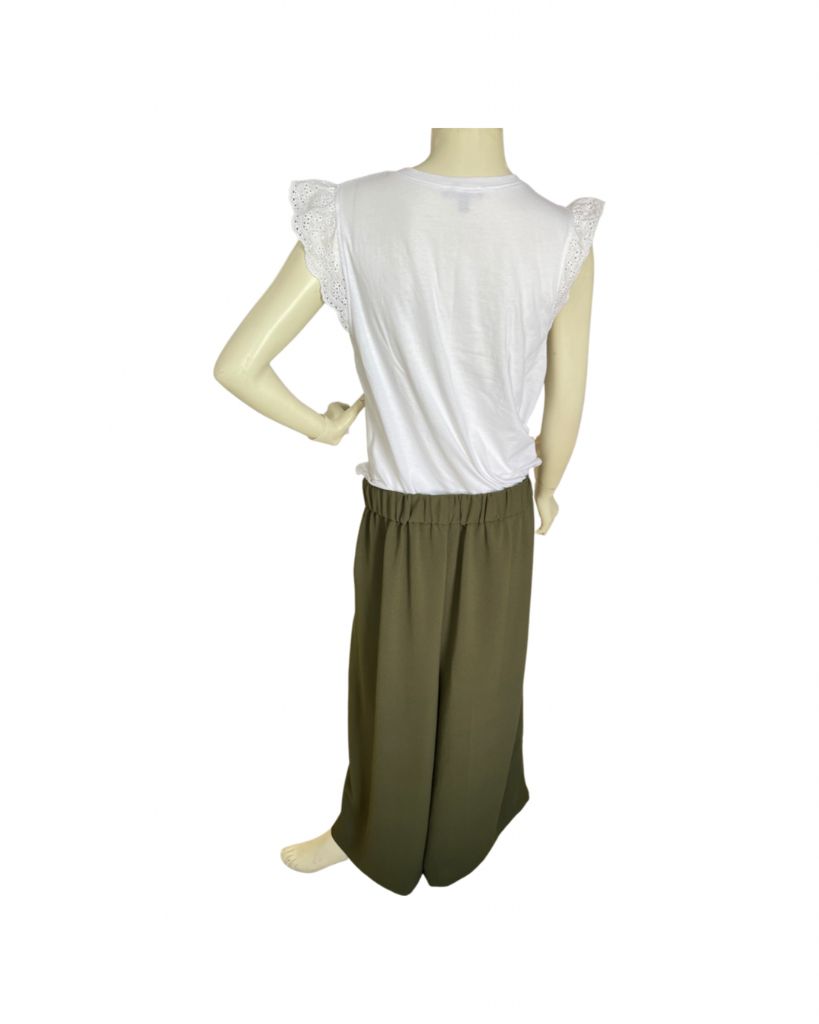 Moa Moa White Tee with Lace Cap Sleeves