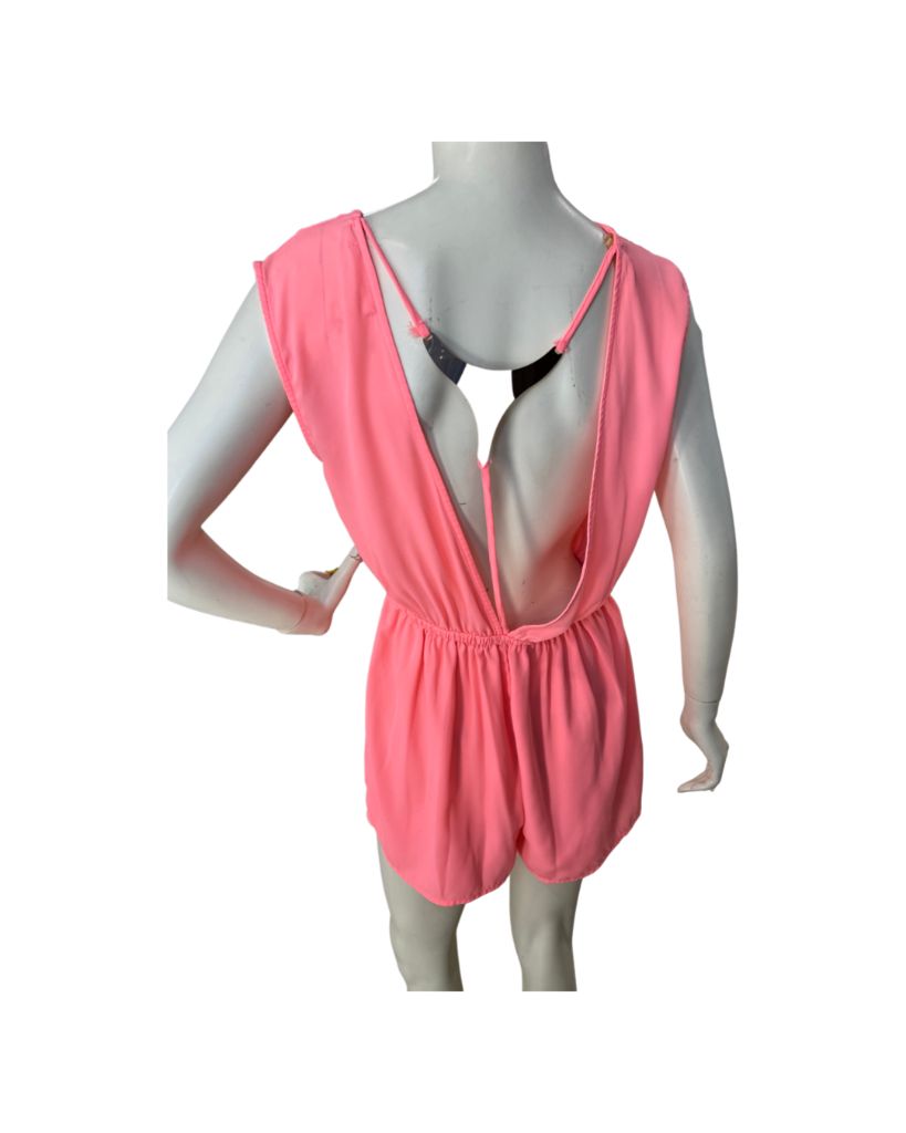 Mustard Seed Coral Pink Romper with Gold Cross-Back