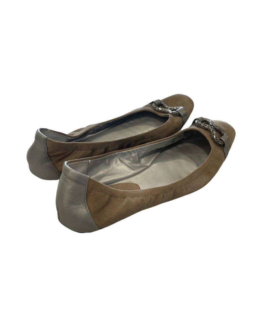 Nine West Beige Suede Flats with Silver Embellishment