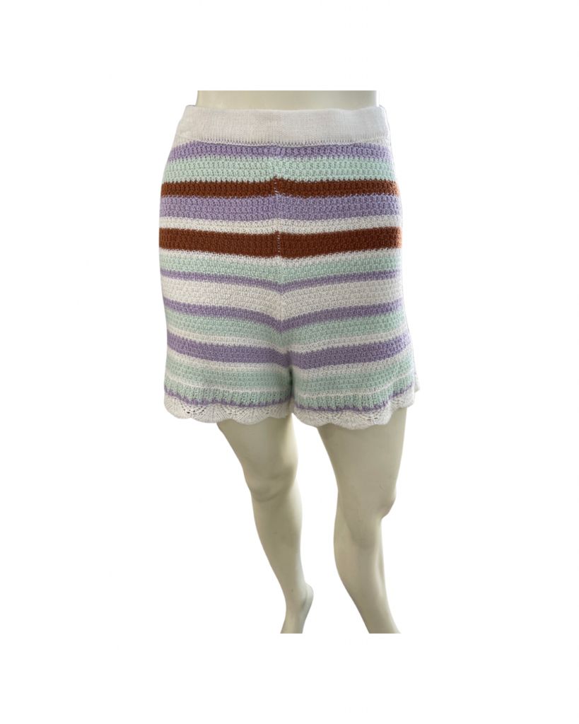 No Comment Multicolor Striped Crochet Shorts
