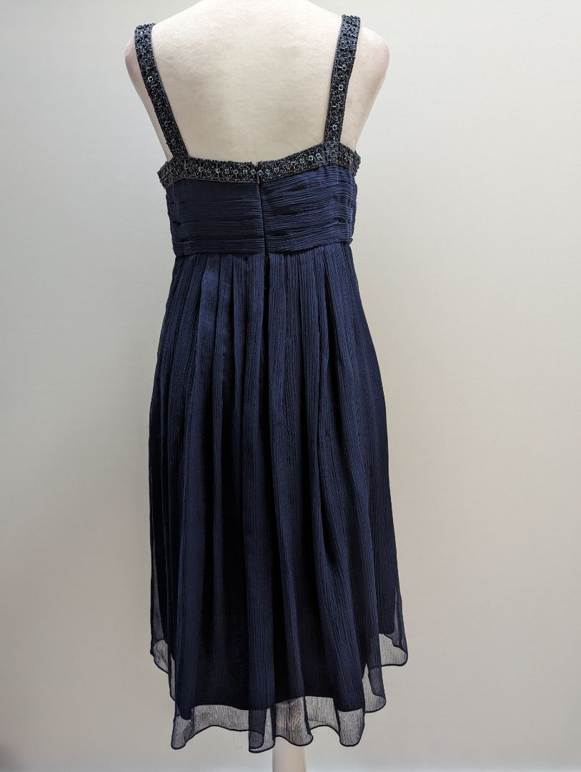 Maggy London Navy Silk Dress with Sequined Straps