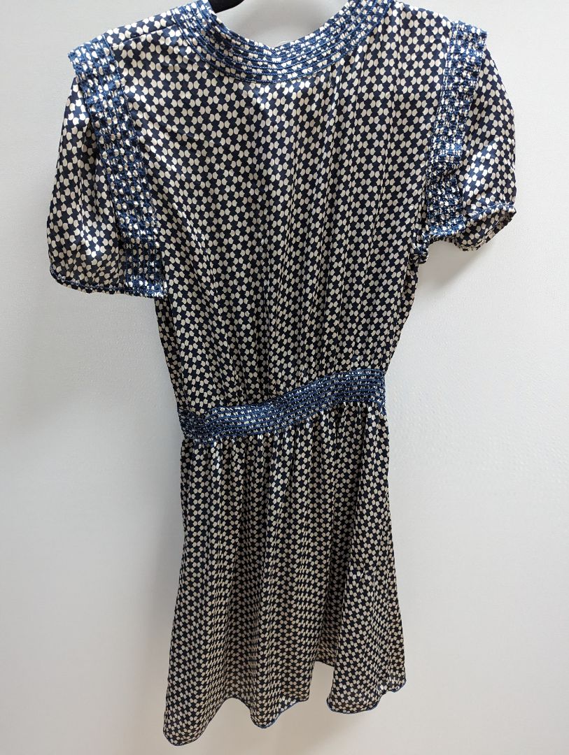 Max Studio Blue and Beige Short Sleeve V Neck Midi Dress