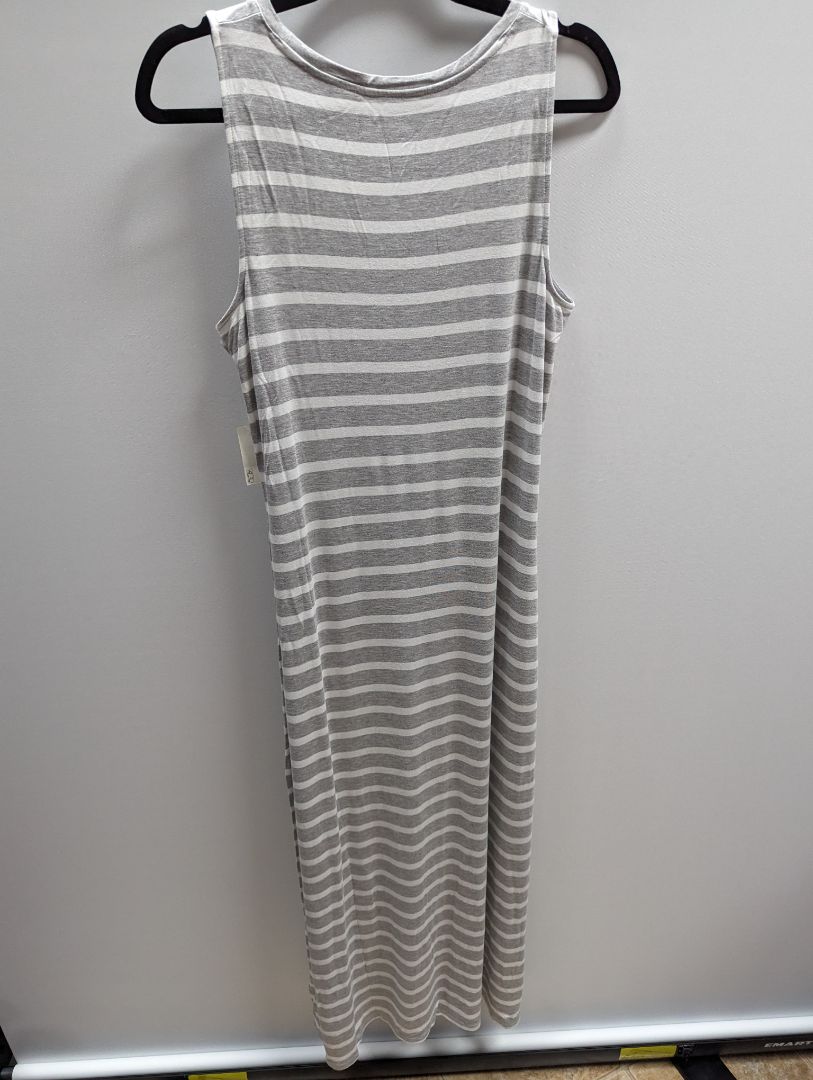 Amazon Essentials Grey and White Striped Sleeveless Long Dress