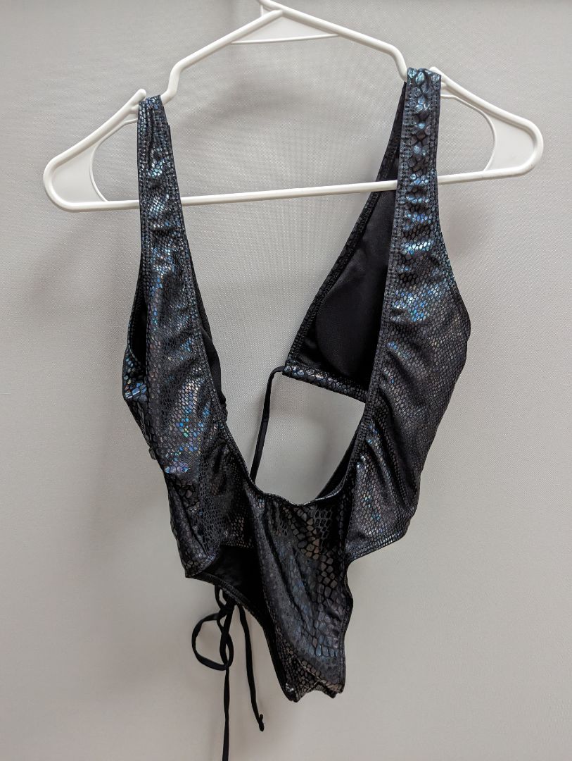 Soly Hux Black Snakeskin Plunge One Piece Swimsuit