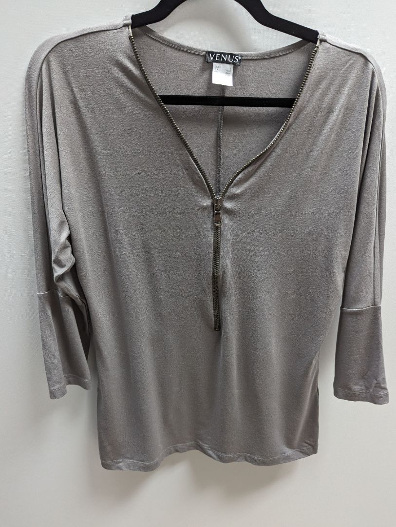 Venus Grey 3/4 Sleeve Half-Zip Blouse