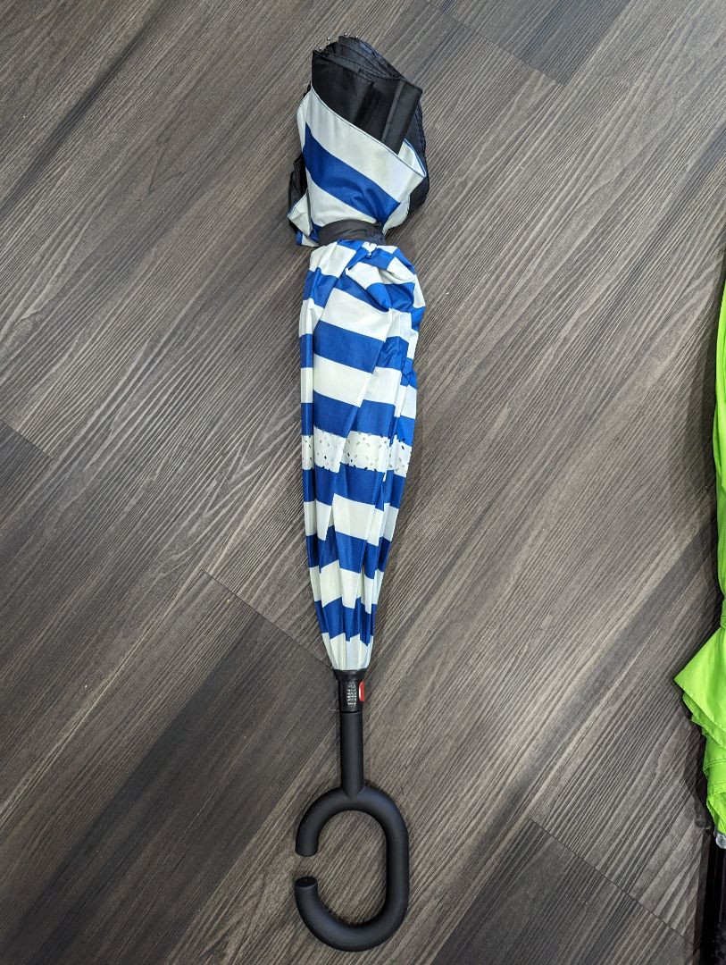 Blue and White Striped Umbrella