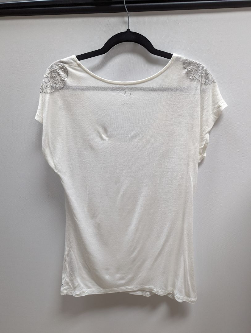 Armani Exchange White with Silver Embellishment Tee