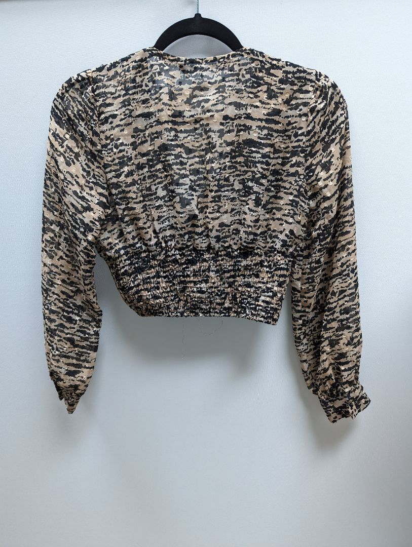 Zara Pink Leopard Long Sleeve Crop Top