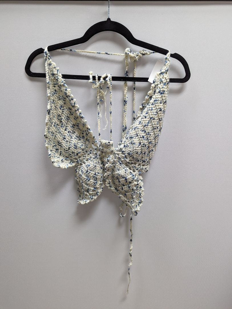 Recycled Threads Blue and White Butterfly Halter Top