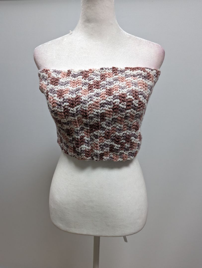 Recycled Threads Brown and White Strapless Wrap Top