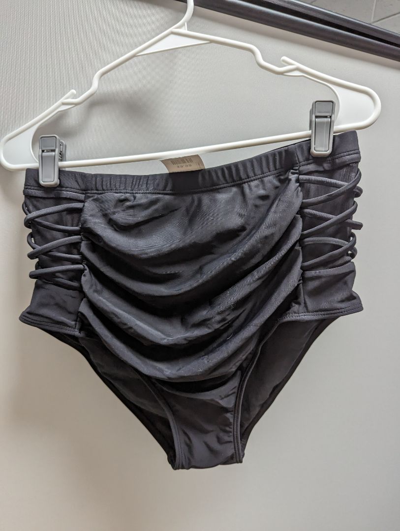 Black High Waist Swim Bottom with Sheer Criss-Cross Sides