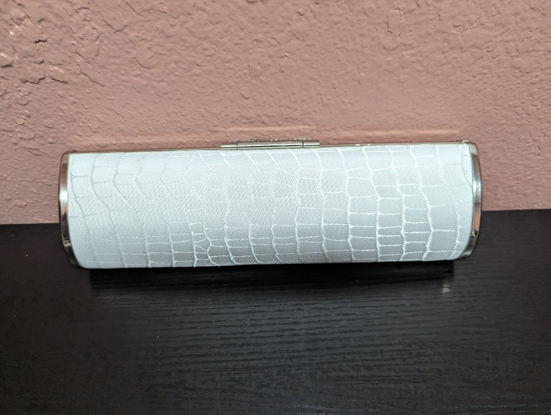 White Fabric Clutch with Silver Rhinestones