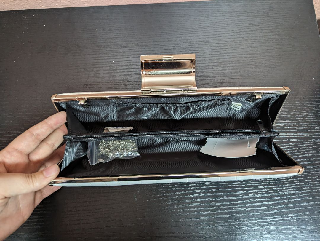 White Fabric Clutch with Silver Rhinestones