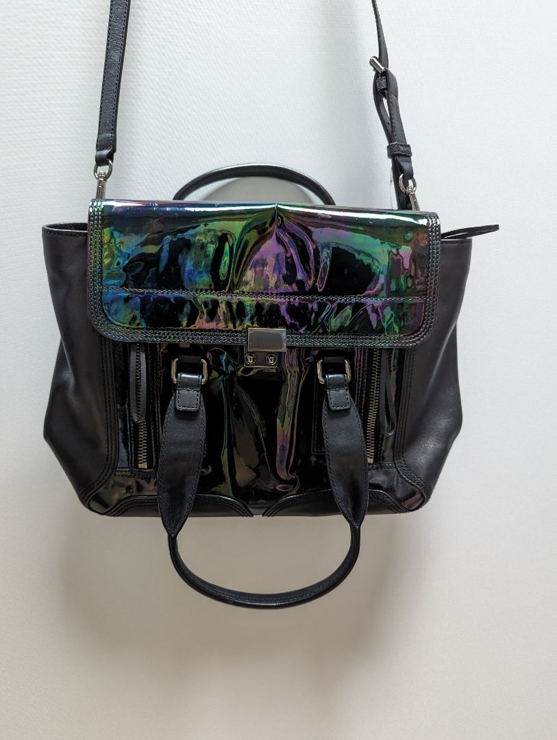 RARE 3.1 Philip Lim Black Leather Oil Slick Pashli Purse