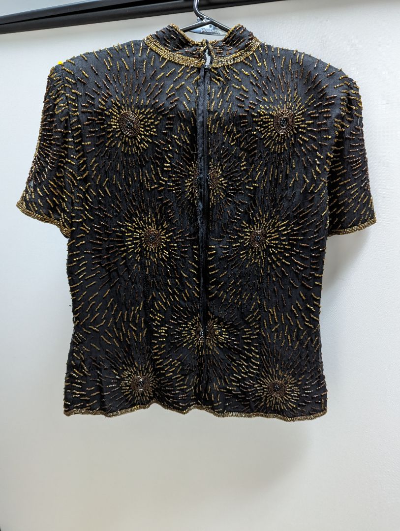 Stenay Black Blouse with Gold Beading