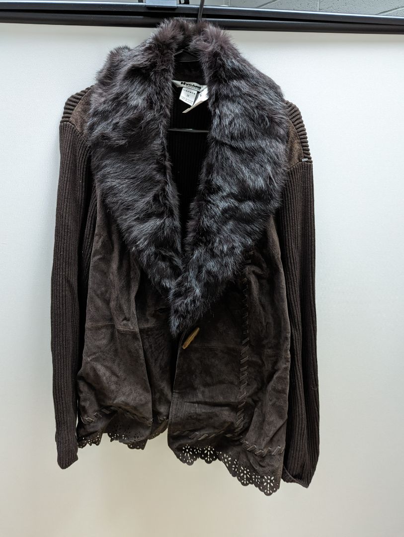 Nygard Collection Black/Brown Leather Front Sweater Cardigan