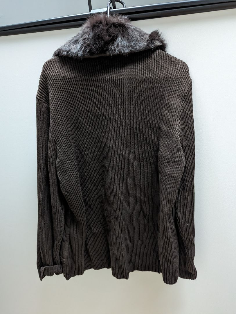 Nygard Collection Black/Brown Leather Front Sweater Cardigan