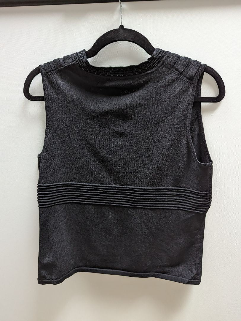 WD NY Black Sleeveless Blouse with Beaded Accents