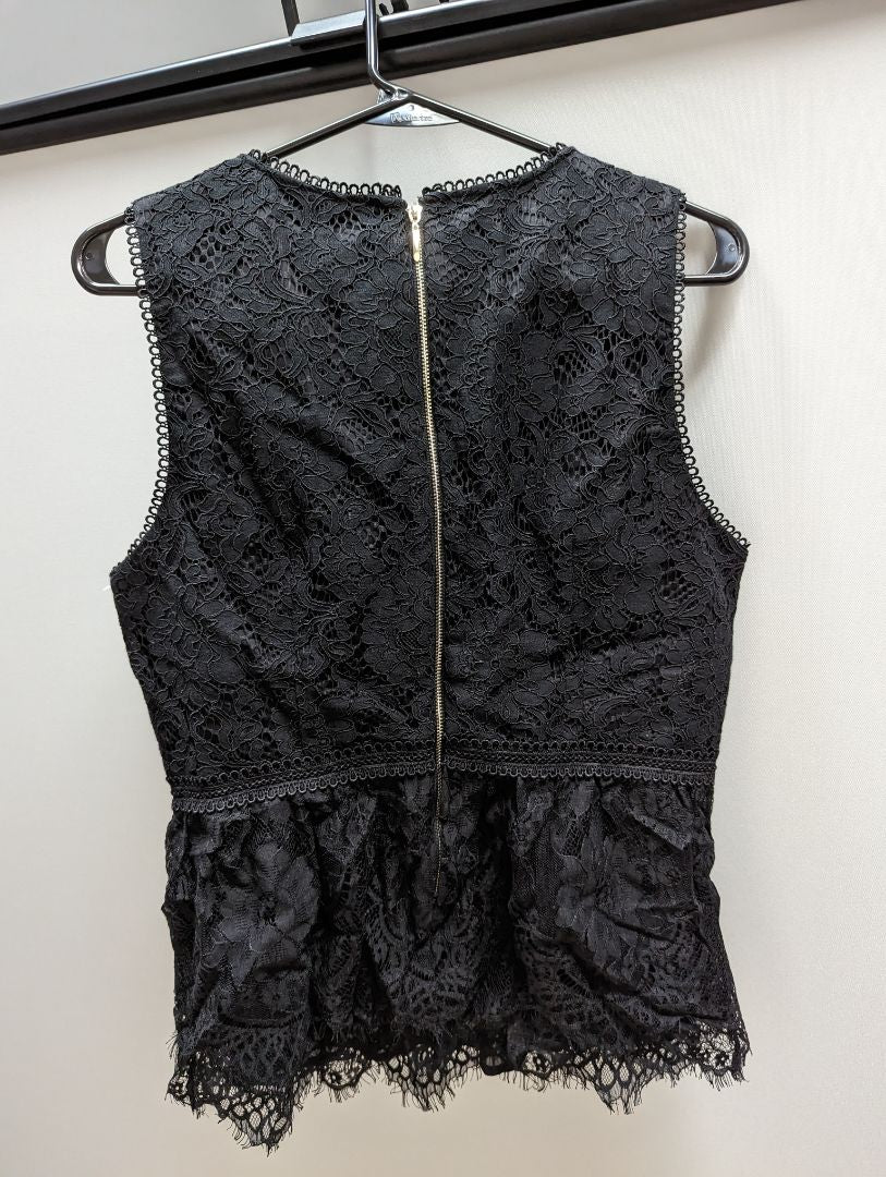White House Black Market Black Sleeveless Lace Blouse