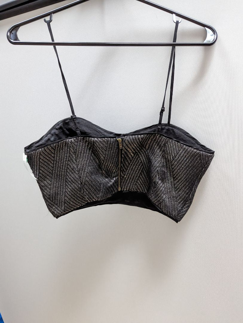 Candy Black/Silver Textured Spaghetti Strap Crop Top