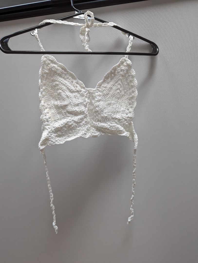White Crochet Halter Bralette with Exposed Back