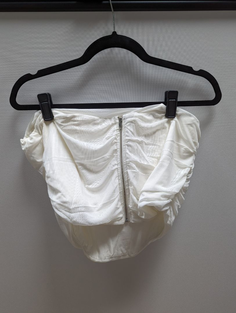 MOALLUOM White Boned Corset Mesh Crop Top with Zip Up Back