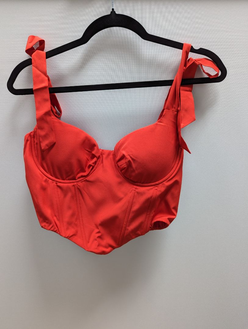 Red Bustier Corset Crop Top with Tie Shoulder