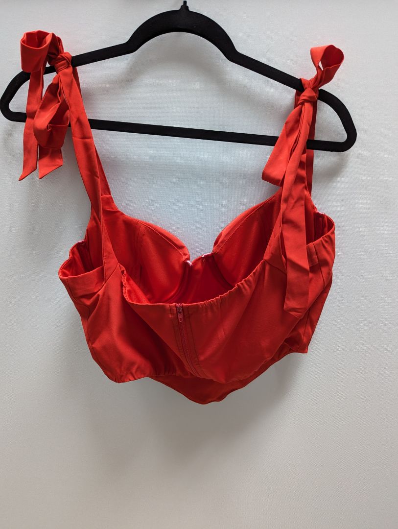 Red Bustier Corset Crop Top with Tie Shoulder