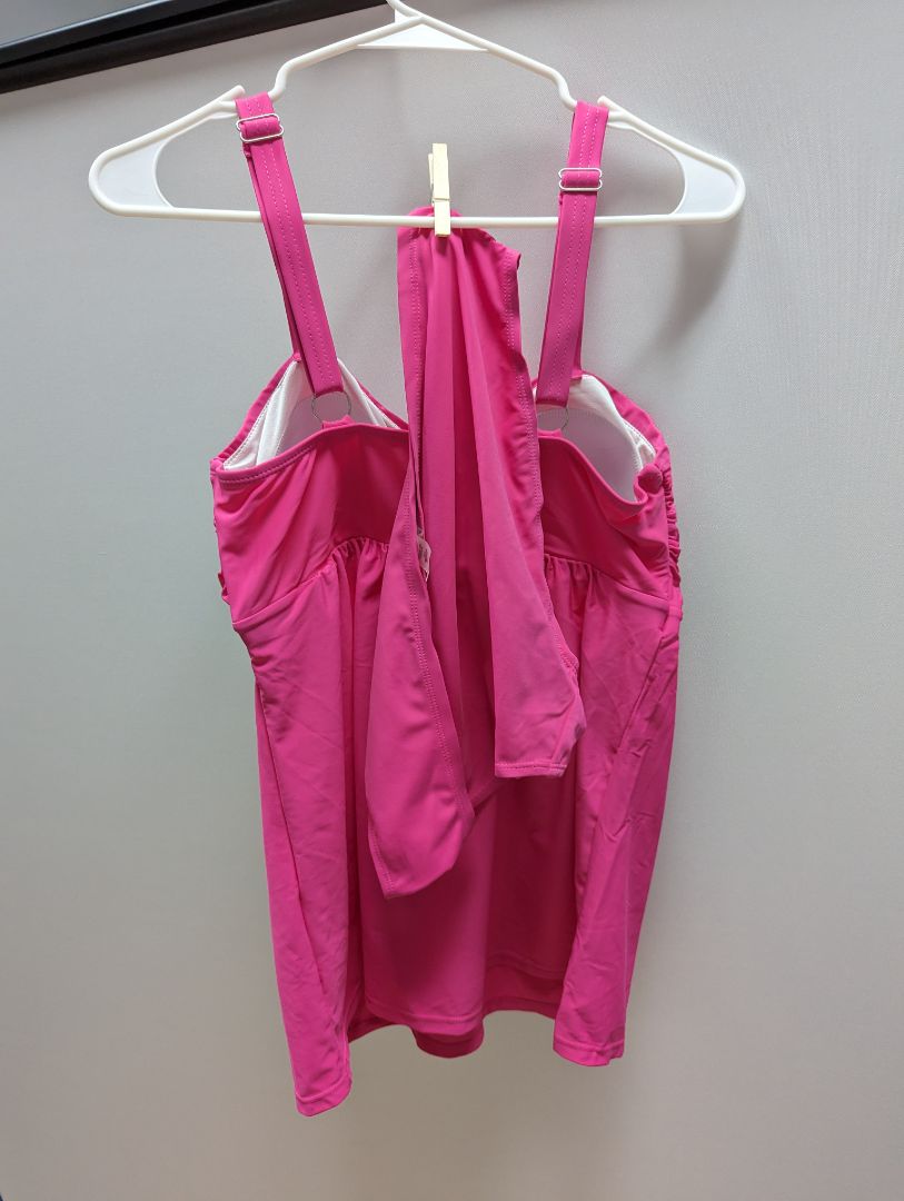 Aleumdr Pink Ruched Tankini Top Swim 2 Piece With Triangle Briefs