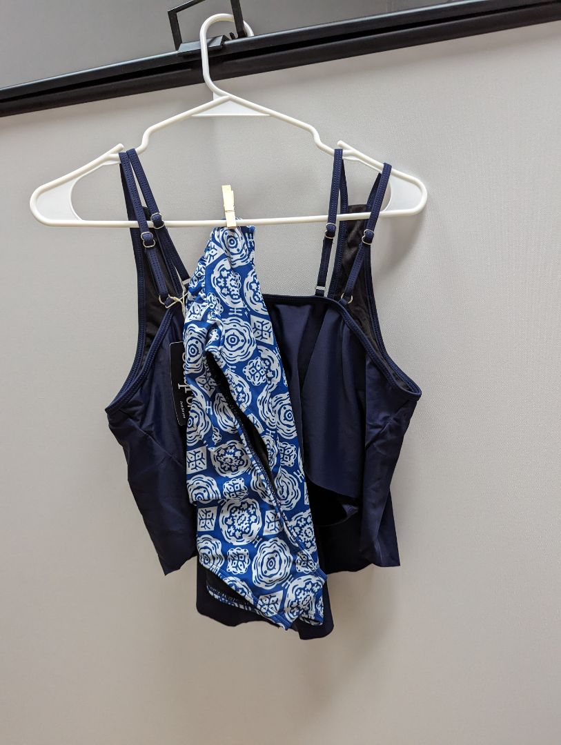 SouqFone Navy Asymmetrical High Cut Bikini Bottom Swim Two Piece