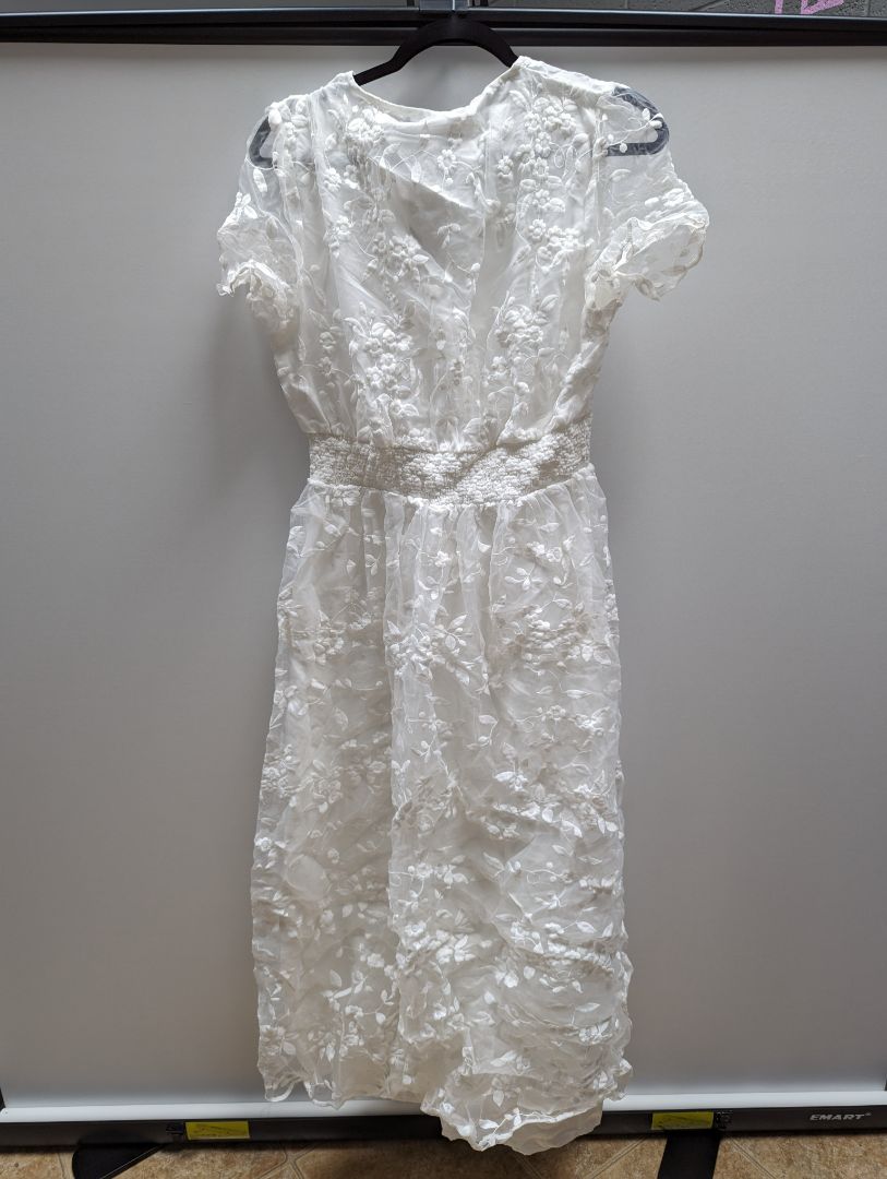 Simplee White V Neck Embroidered Lace Maxi Dress
