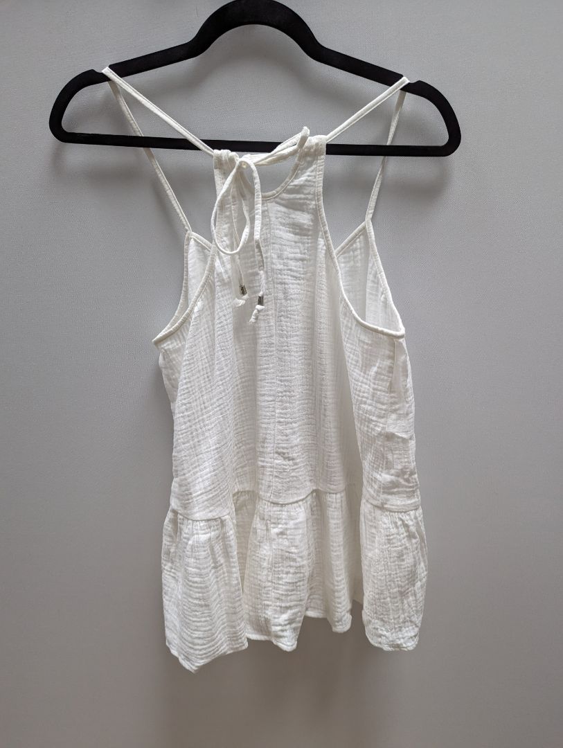 JKAS White Spaghetti Strap Halter Flowy Tunic Tank Top