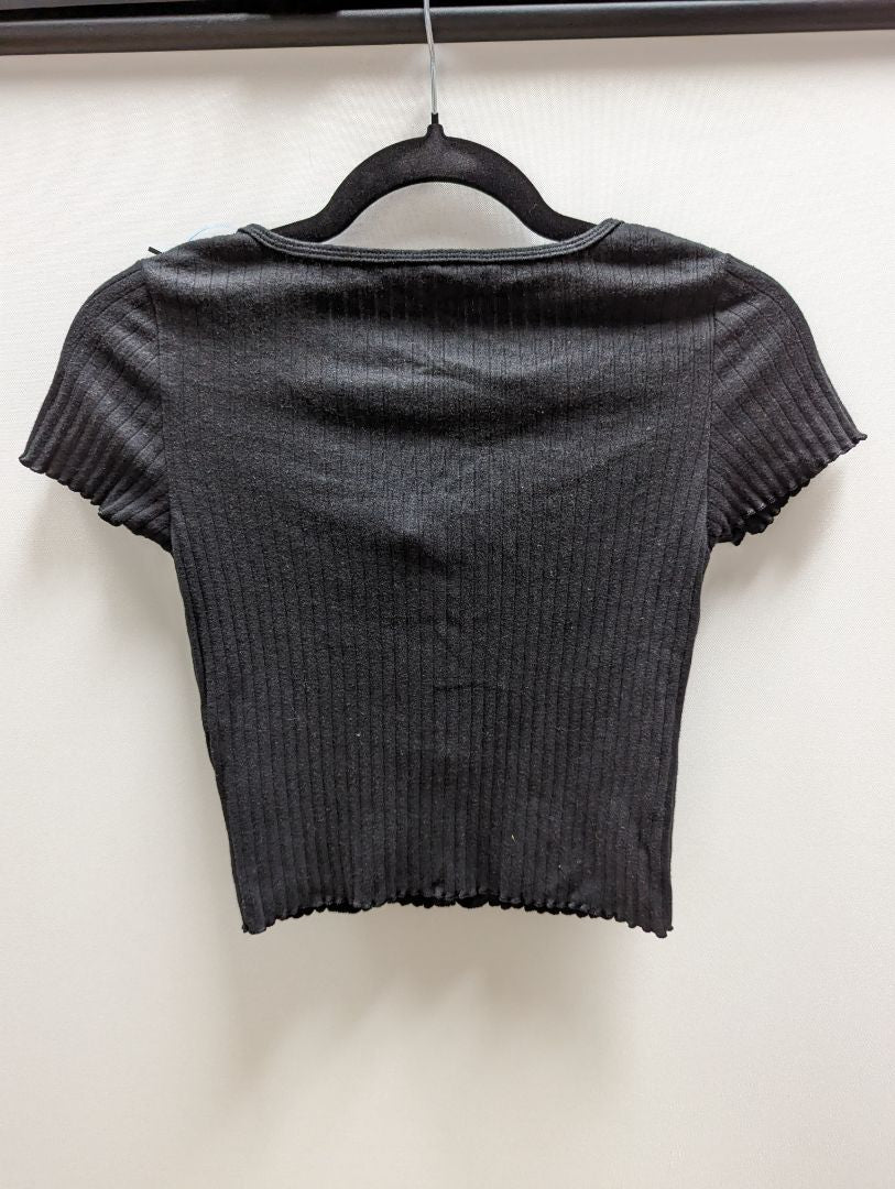 American Eagle Black Short Sleeve Textured Crop Tee