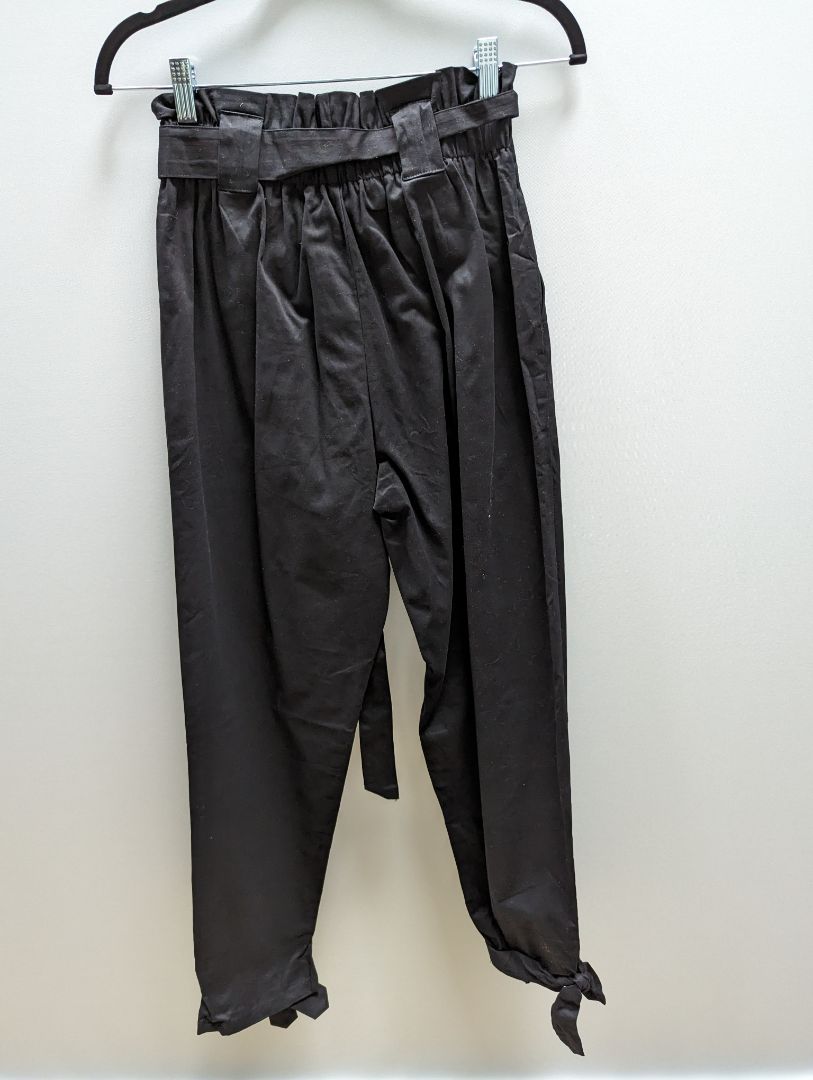 Black Ruffle Tie Waistband and Hem Pants (S)