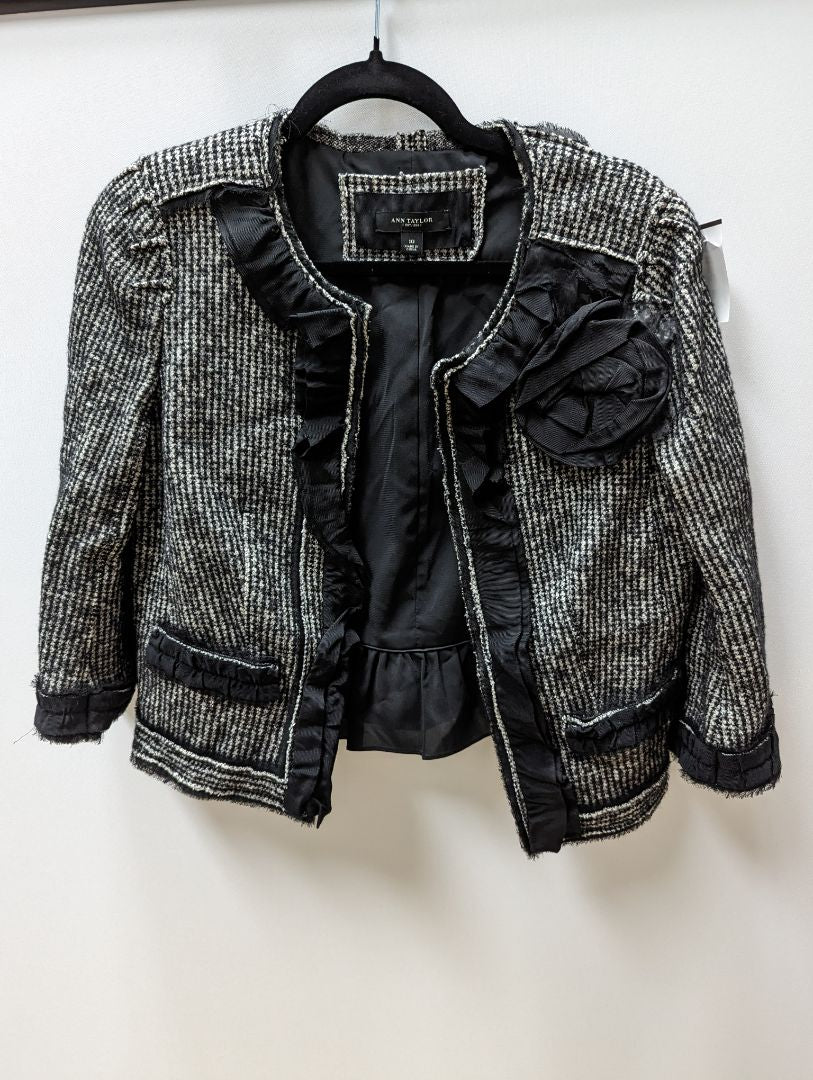 Ann Taylor Black/White Trimmed Wool Jacket