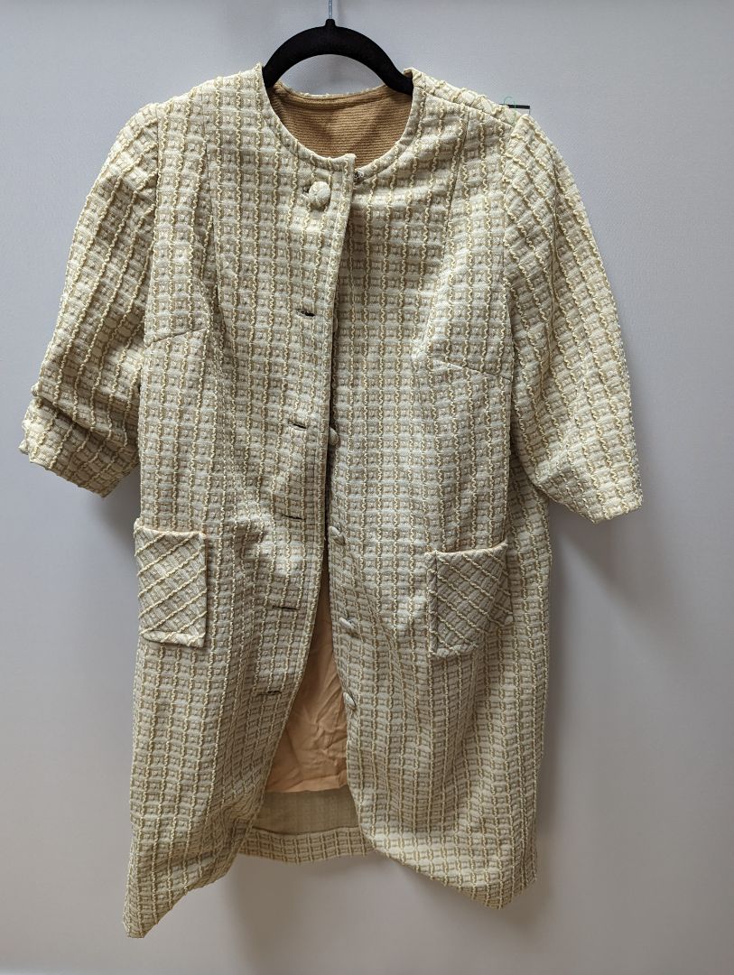 Cream and Yellow Button Up Wool Jacket with Pockets