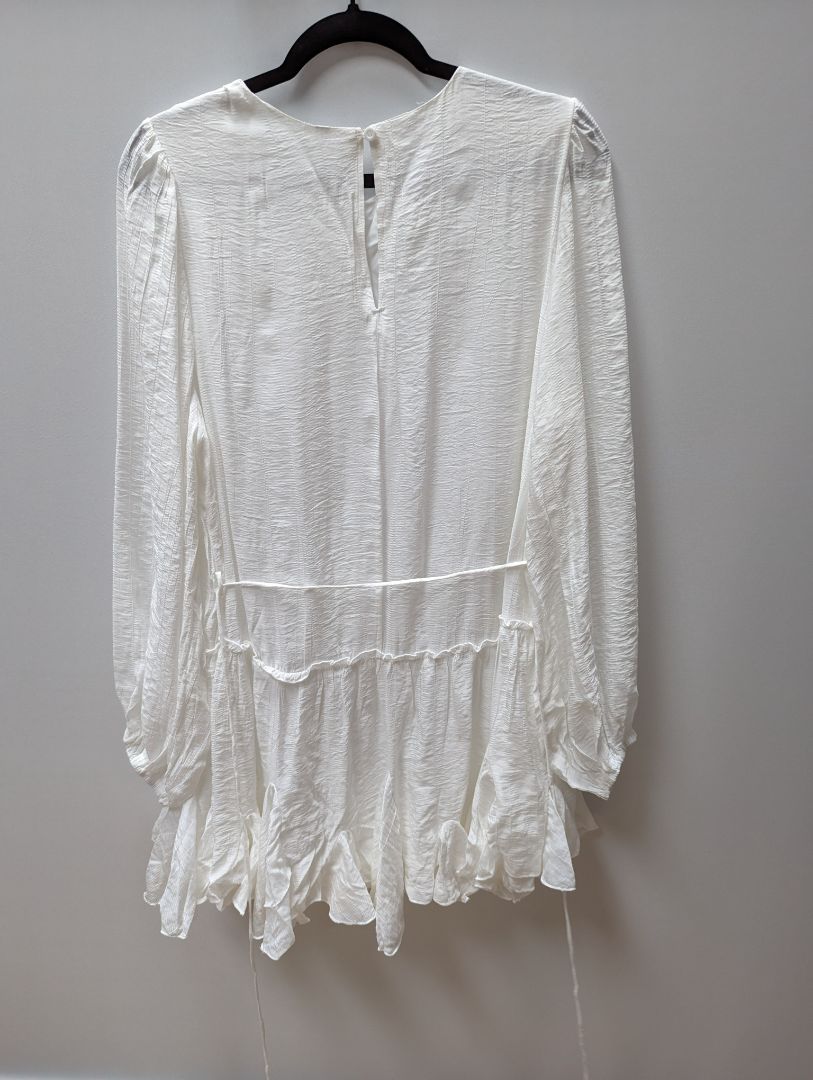 White Peasant Ruffled Midi Dress with Tie Waist