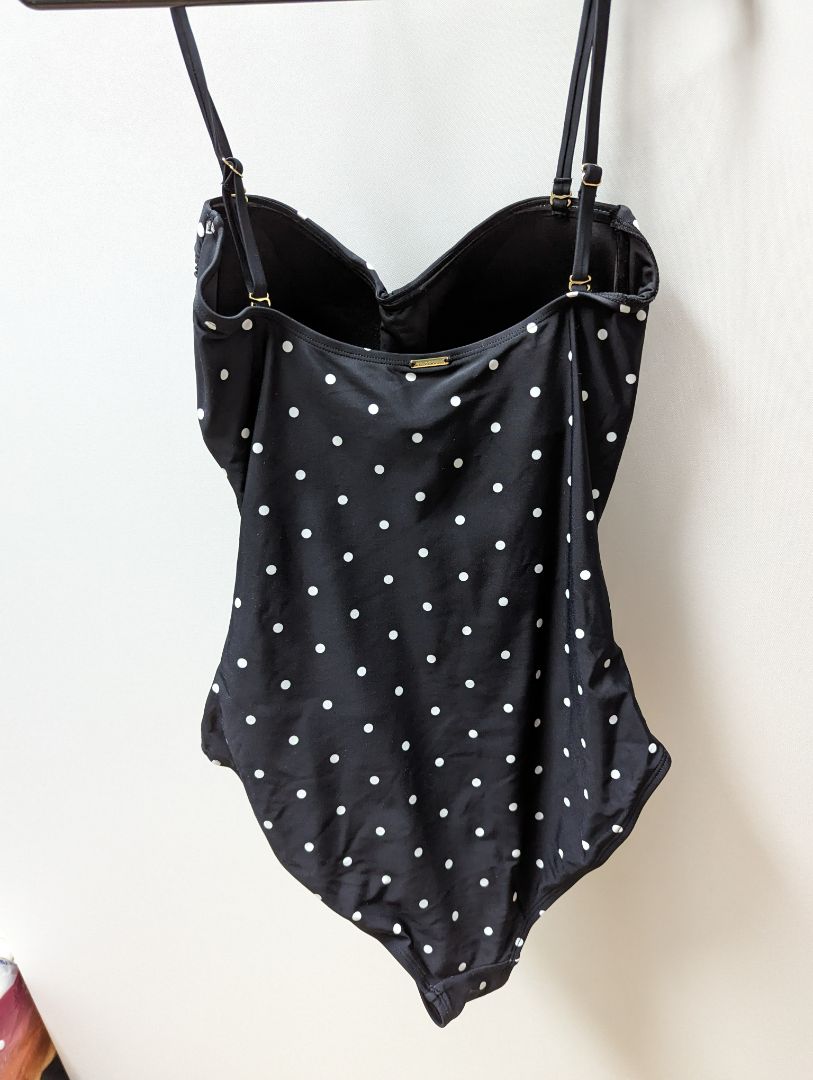 Relleciga Black/White Polka Dot One Piece Swimsuit