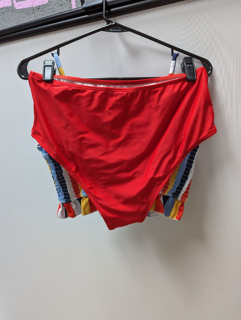 OMKAGI Red Multicolor Bandeau High Waisted Swim Two Piece