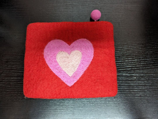 Red and Pink Heart Felt Zip Cosmetic Bag