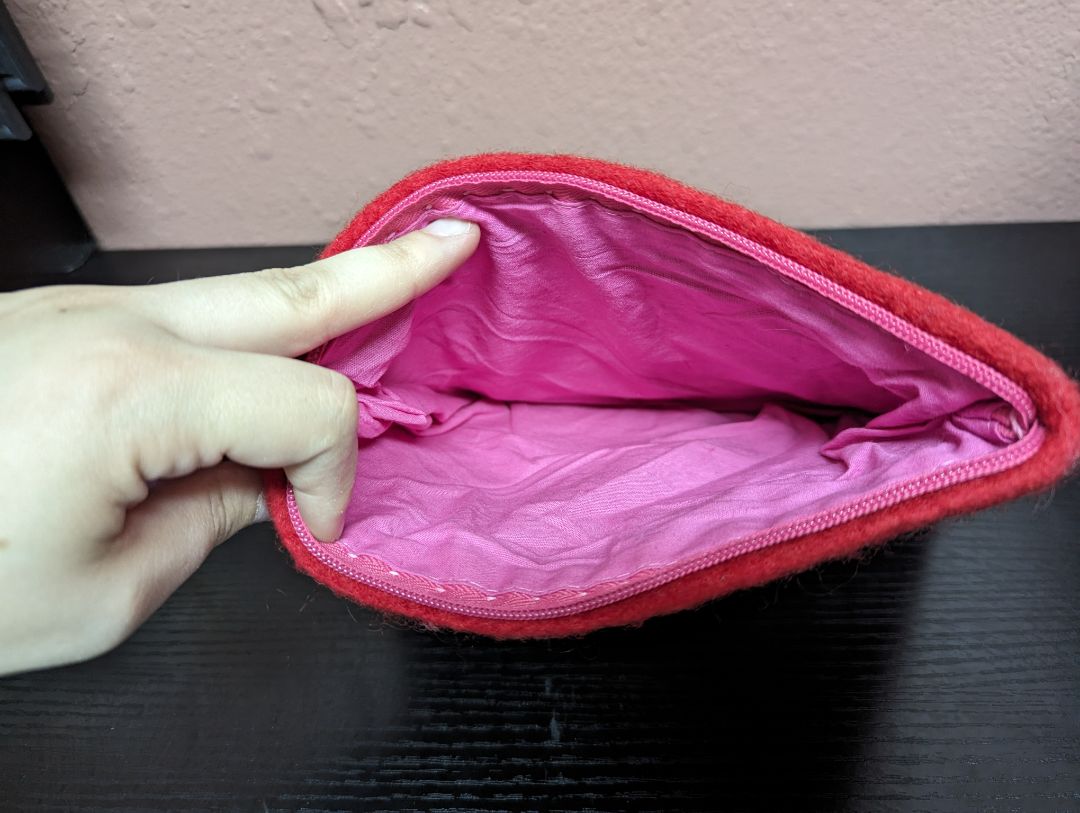Red and Pink Heart Felt Zip Cosmetic Bag