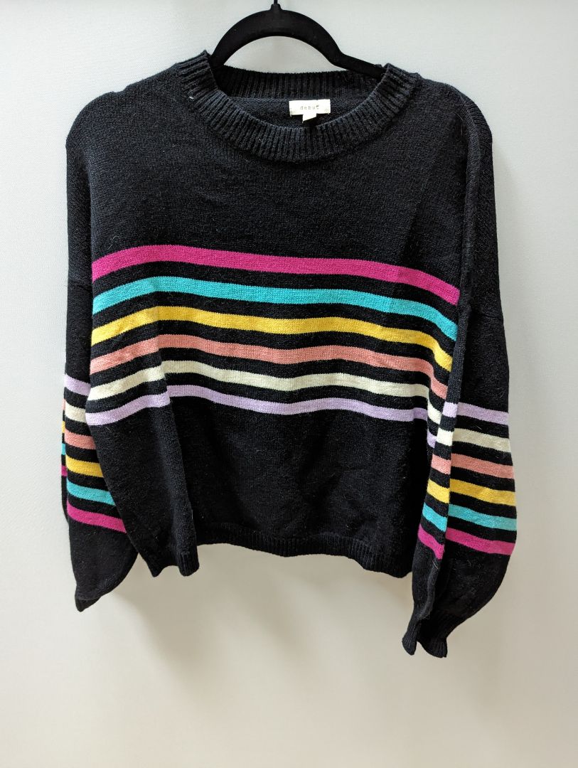 debut Black Multicolor Striped Sweater with Puff Sleeves