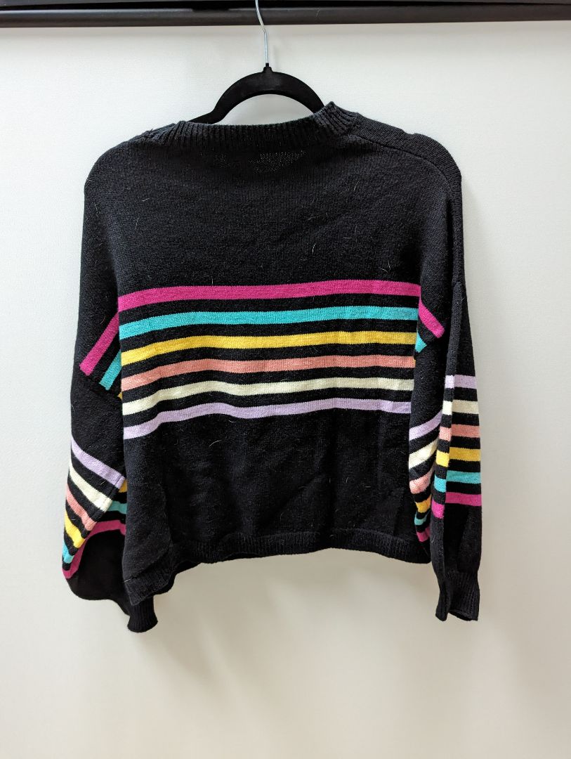 debut Black Multicolor Striped Sweater with Puff Sleeves
